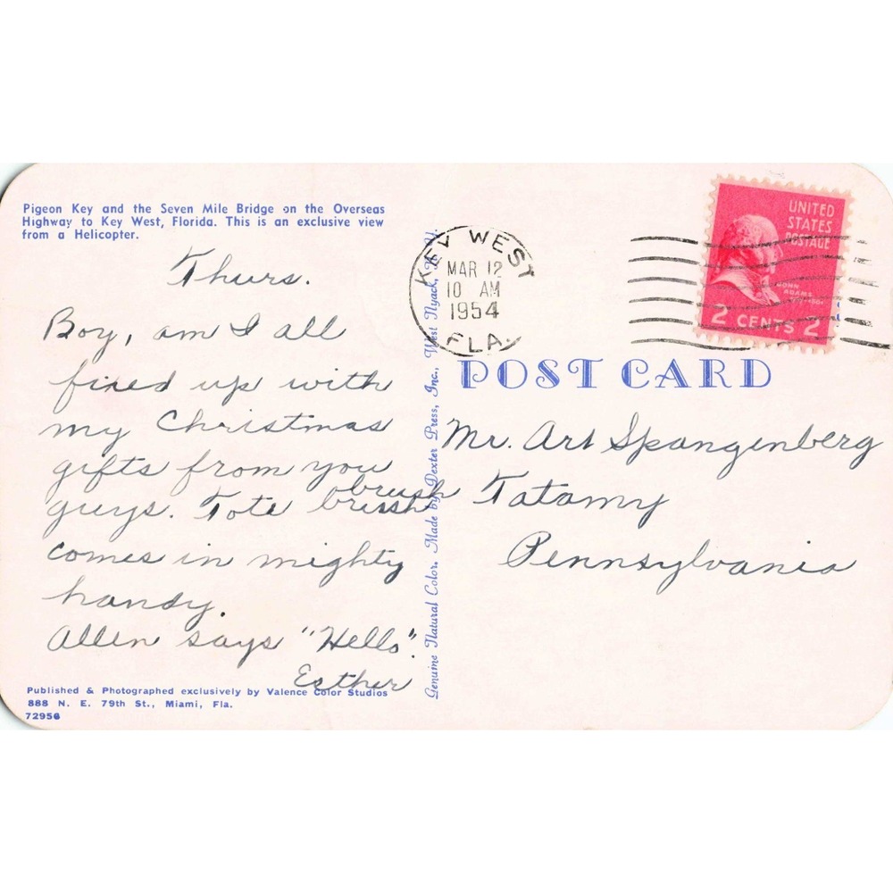 Vintage 1954 Pigeon Key Seven Mile Bridge Florida Postcard Overseas Highway - Picture 2 of 2
